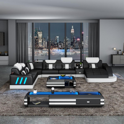 Ecksofa Ausgefallene Wohnlandschaft Polster Eckgarnitur Couchen Sofas USB LED