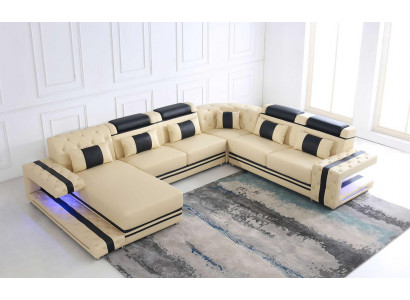 Liederpolster Sëtz Design Modern Eck Garnitur Sofa Wunnlandschaft U Form USB LED