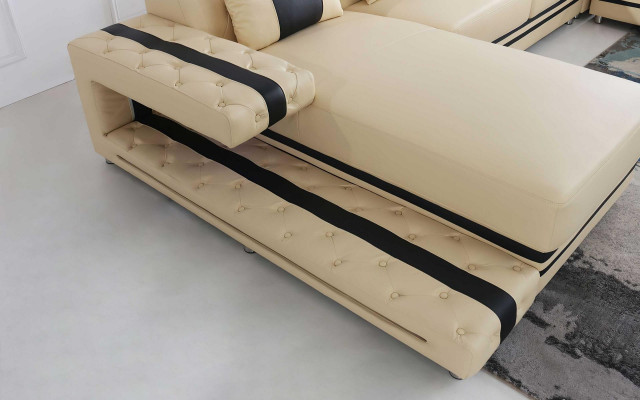 Liederpolster Sëtz Design Modern Eck Garnitur Sofa Wunnlandschaft U Form USB LED