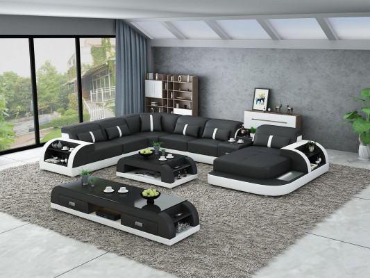 Garnitur Design Wunnlandschaft Ecksofa Sofa Canapé U-Form Dësch Lieder 2tlg. Sets