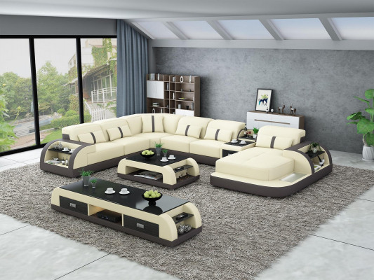 Garnitur Design Wunnlandschaft Ecksofa Sofa Canapé U-Form Dësch Lieder 2tlg. Sets