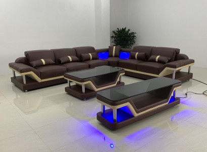 Wunnlandschaft L-Form Ecksofa Comptisch Sideboard Design Wunnlandschaft USB 3tlg