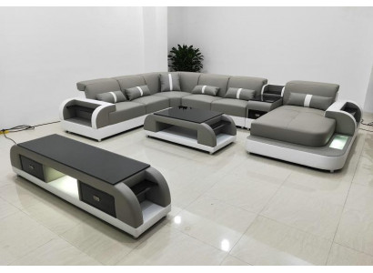 Garnitur Design Wunnlandschaft Ecksofa Sofa Couch U-Form Couchtisch Lieder 2-delig