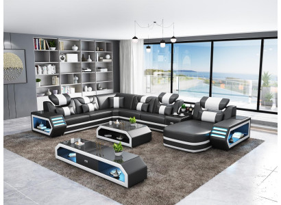 Polster Ecksofa Ongewéinlech Wunnlandschaft Eckgarnitur Couches Sofas USB LED