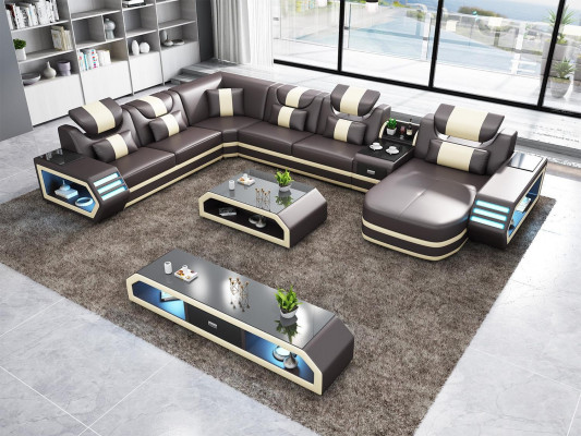 Polster Ecksofa Ongewéinlech Wunnlandschaft Eckgarnitur Couches Sofas USB LED