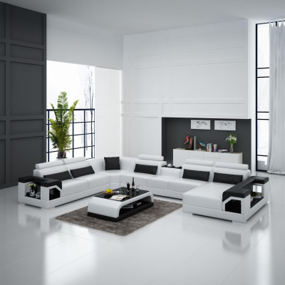 Eckgarnitur Ledersofa USB LED Luxus Wunnlandschaft Sofa Canapé Polsterecksofa