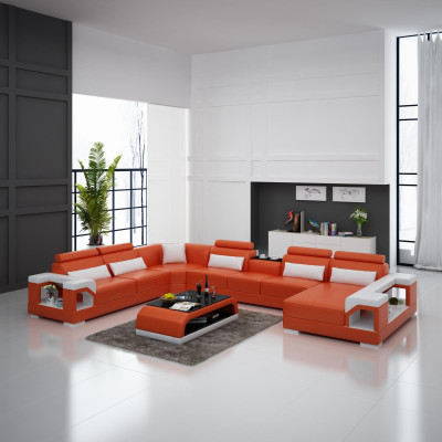 Eckgarnitur Ledersofa USB LED Luxus Wunnlandschaft Sofa Canapé Polsterecksofa