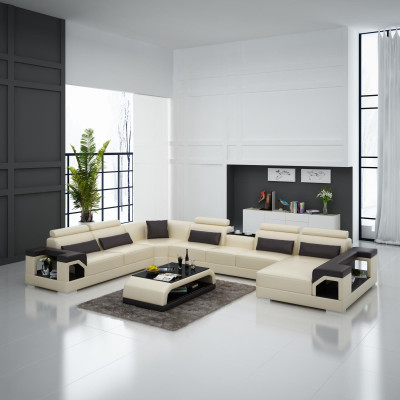 Eckgarnitur Ledersofa USB LED Luxus Wunnlandschaft Sofa Canapé Polsterecksofa