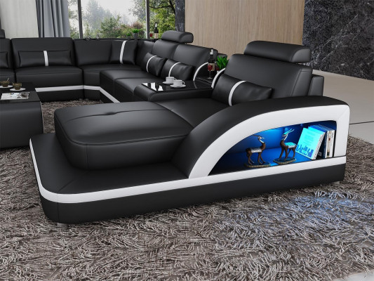 Eckcouch Polster Eckcouch U Form Couchtisch Sideboard Ledersofa Wohnlandschaft Nei