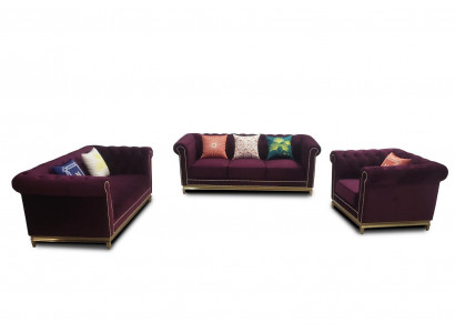 Sëtzgrupp 3+2+1 Sëtzer Miwwelen Polster Stoff Modern Chesterfield Design