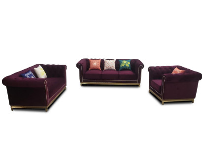 Sëtzgrupp 3+2+1 Sëtzer Miwwelen Polster Stoff Modern Chesterfield Design