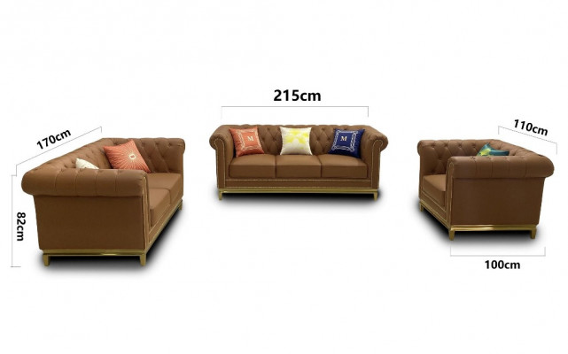 Sëtzgrupp 3+2+1 Sëtzer Miwwelen Polster Stoff Modern Chesterfield Design
