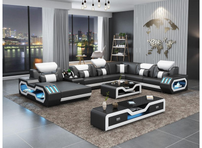 Wunnlandschaft U-Form Ecksofa Couchtisch Säitbriet Design Wunnlandschaft Grouss Neit
