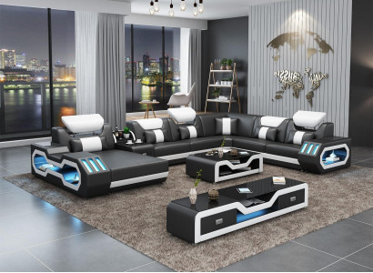 Wunnlandschaft U-Form Ecksofa Couchtisch Säitbriet Design Wunnlandschaft Grouss Neit
