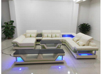 Moderne Design Wunnlandschaft Ecksofa Sofa Couch Polster rtv Salontafel Lieder