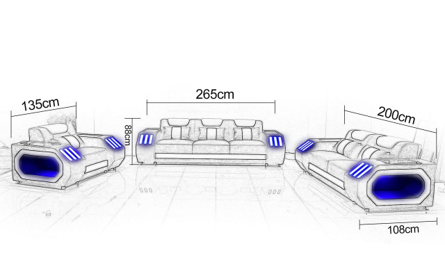 Komplett Set Sofagarnitur 321 Sëtzer Couchtisch Design Wunnlandschaft 4tlg. nei