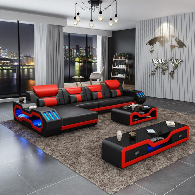 Wunnlandschaft L Form Ecksofa + Coffeestull + Säitebord Design Wunnlandschaft