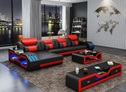 Wunnlandschaft L Form Ecksofa + Coffeestull + Säitebord Design Wunnlandschaft