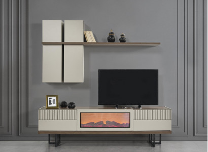 Wunnwand Sideboard mat Kamäin Elektro Schaf tv Stänner rtv Wunnwänn Konsole