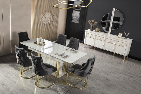 Luxus Dëscher Metall Iessdësch Design Dësch Italienesch Miwwelen Iesszëmmer