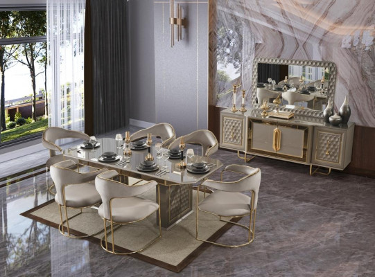 Iessdësch Gro Modern Iesszëmmer Schéin Kichen Holz Dëscher Design Luxus Metall Nei