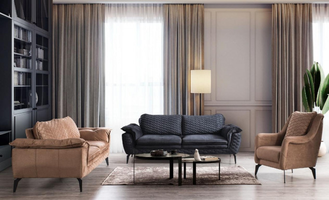 Canapé 3 Sëtzer brong Canapé Stil Luxus Wunnzëmmer modern Design Polster nei