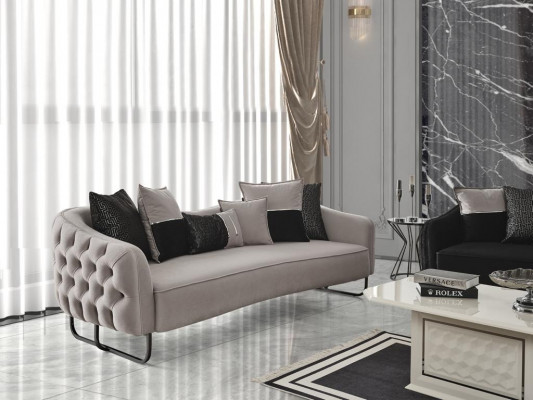 Sofa 3 Sëtzer beige Sofa Stil Luxus Wunnzëmmer modernen Design Polsterstoff nei