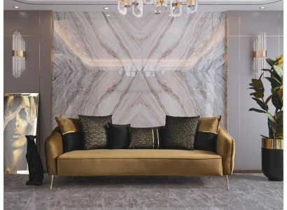 Gëllene Stoff 3-Sëtzer Textilsofa brong Canapé Polstersofas Sofas Miwwelen