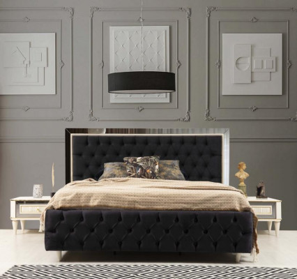 Chesterfield Bett mat gepolstertem Design Luxus Duebel Hotelbetter Luxus