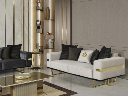 3-Sëtzer Sofa wäiss Sofa Stil Luxus Wunnzëmmer modern Design Stoffpolsterung