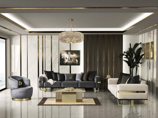 3-Sëtzer Sofa wäiss Sofa Stil Luxus Wunnzëmmer modern Design Stoffpolsterung
