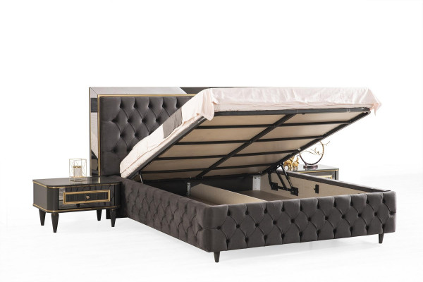 Luxus Chesterfield Bett mat Edelstolrahmen Édelt Better Schwaarzen Textil