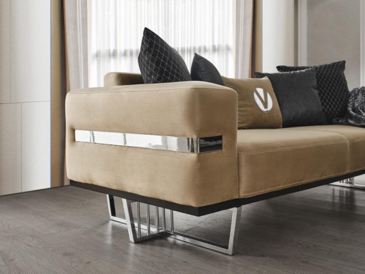 Luxuscouch mat Edelstahlféiss Sëtzpolster Designer Couchen Miwwelen 230cm