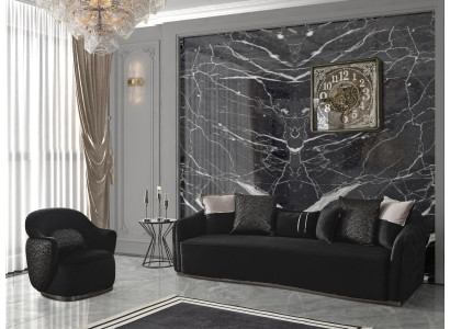 Wunnzëmmer Canapé Sofa Véiersëtzer + Fautteuil Chesterfield Textil Stoff Couche.
