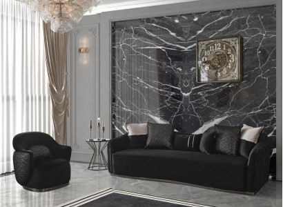 Wunnzëmmer Canapé Sofa Véiersëtzer + Fautteuil Chesterfield Textil Stoff Couche.
