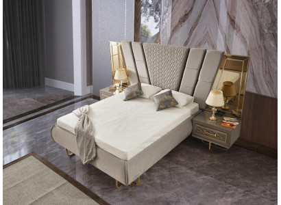 Luxusbett Hotel Better mat 2x Nuetsschaf Gold Glänzend Miwwelen Schlofzëmmer