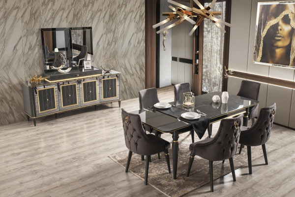 Luxus Iesssall Iessdësch Stull Grupp Garnitur Set Holz Dësch Dëscher 7-teil. Sets