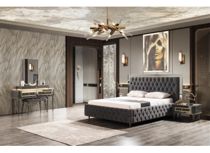 Chesterfield Schlofkummer Set Bett Modern Better 2x Nuetsdëscher Schminktisch