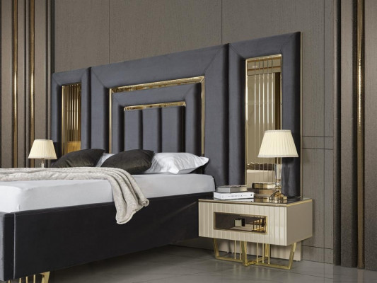 Villë Schlofzëmmer, Bett, Duebelbett, 2x Nuetsdëscher, Kommode, Spigel, Miwwelen