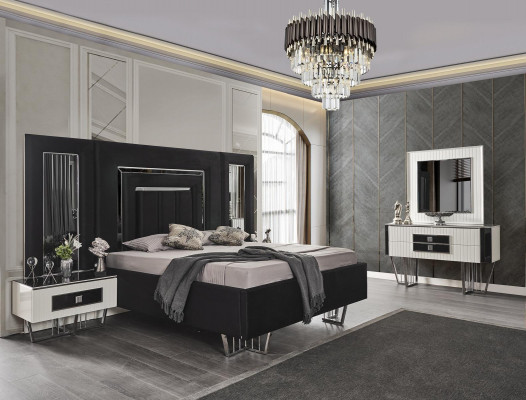 Schlofkummermiwwel Luxusbett Textil mat Nuetsdësch Kommode Spigel 5 Deeler
