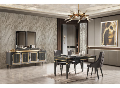 Luxus Iesszëmmer Set Dësch mat 4 Lehnstillen Kommode Sideboard 6-Deeler.