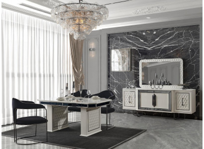 Iesszëmmer Garnitur Iessdësch 4x Still Dësch Lehnstull Anrichte Spigel 7tlg