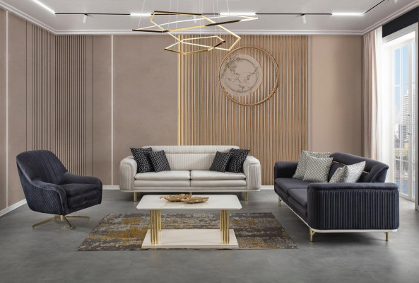 Luxus Canapé-Set Couch Set 3+3+1+ Dësch Stoffcanapé Sofa Miwwel Sets