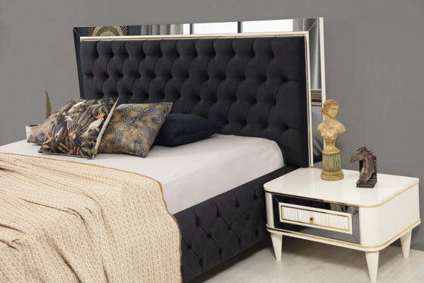 Chesterfield Bett 2x Nuetsdësch Kommode Spigel Hocker Schlofzëmmer Set 6tlg