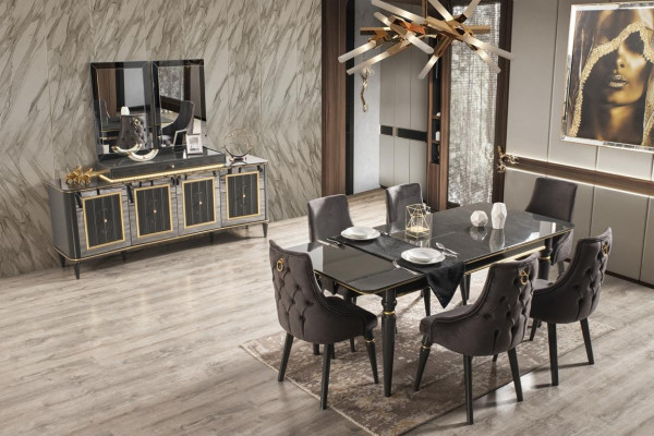 Luxus Iesszëmmer Iessdësch Stull Grupp Garnitur Set Holz Dësch Dëscher 5tlg. Setzer