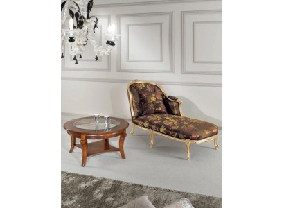 Klassesch Chaiselongue + Couchtisch Gold Blummen Leet Italienesch Miwwelen Dësch