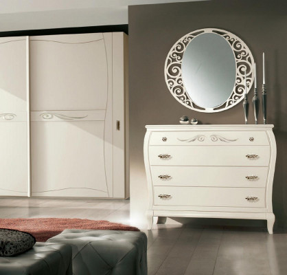 Sideboard Kommode mat Spigel Sideboards Holz Kommoden Miwwelen 2-Teile Wäiss Italien