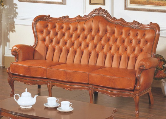 Luxus 3-Sëtzer-Sofa 3-Sëtzer-Sofa aus brongem Lieder Art déco Stil Miwwel Lieder