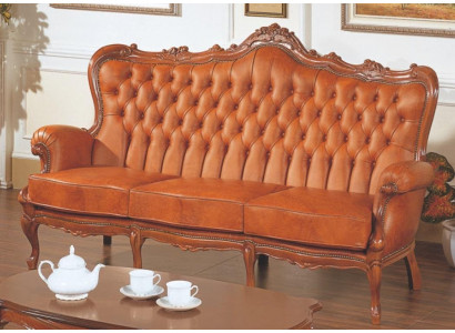 Luxus 3-Sëtzer-Sofa 3-Sëtzer-Sofa aus brongem Lieder Art déco Stil Miwwel Lieder