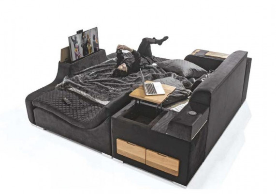 Luxuriéist Bett mat Massagestull Multifunktionsbett Luxus-Textilpolsterung